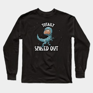 Spaced Out Dinosaur Astronaut in Outer Space Velociraptor Long Sleeve T-Shirt